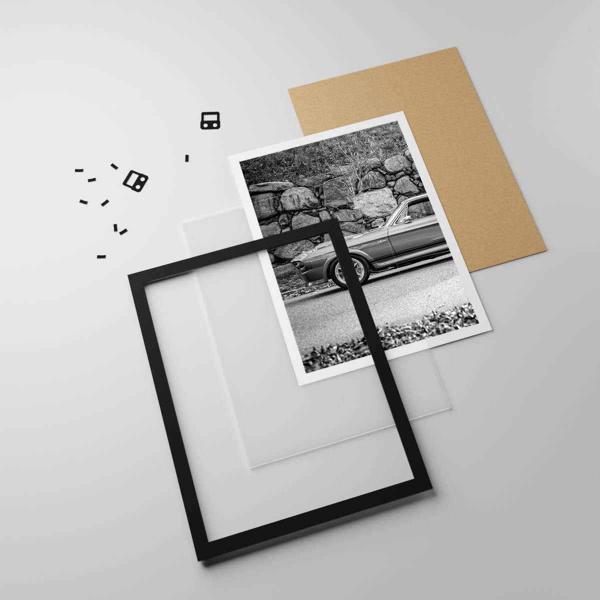 Cuadro Póster Marco Negro 61x91 cm Blanco y Negro Coches - 5011 - P2B