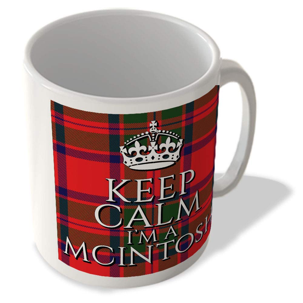 Mcmug White - Keep Calm I'm A Mcintosh - Mcintosh Modern Tartan - (Crown) - Scottish Mug, Ceramic, 11Fl.oz.
