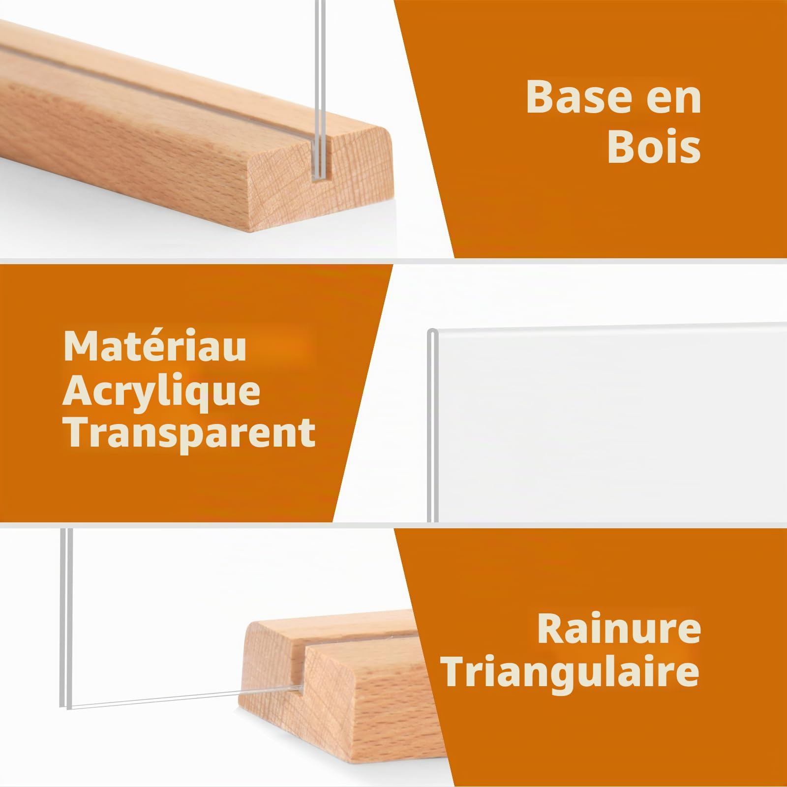 Lot de 4 Porte Affiche en Acrylique A5, Base en Bois T Forme Support Double Face Transparent, Cadre Photo en Plastique, Affichage de Menu Presentoir pour Réception, Bureau, Magasin, Restaurant, Hôtel