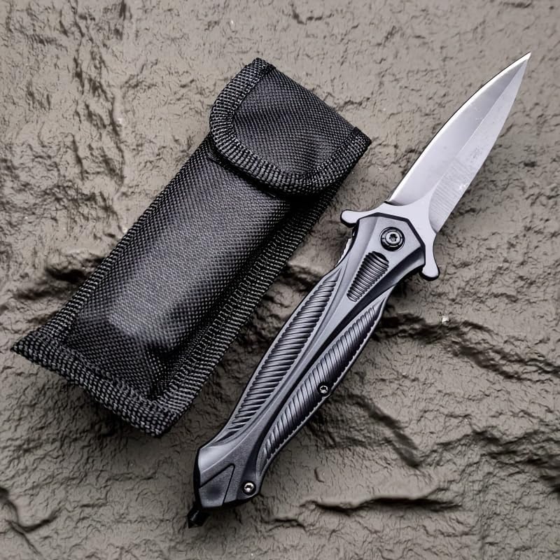 One-Hand Quick-Open Outdoor Folding Knife with Nylon Sheath - Durable, Portable, and Easy-to-Use Camping, Hiking, and Survival Tool for Outdoor Enthusiasts