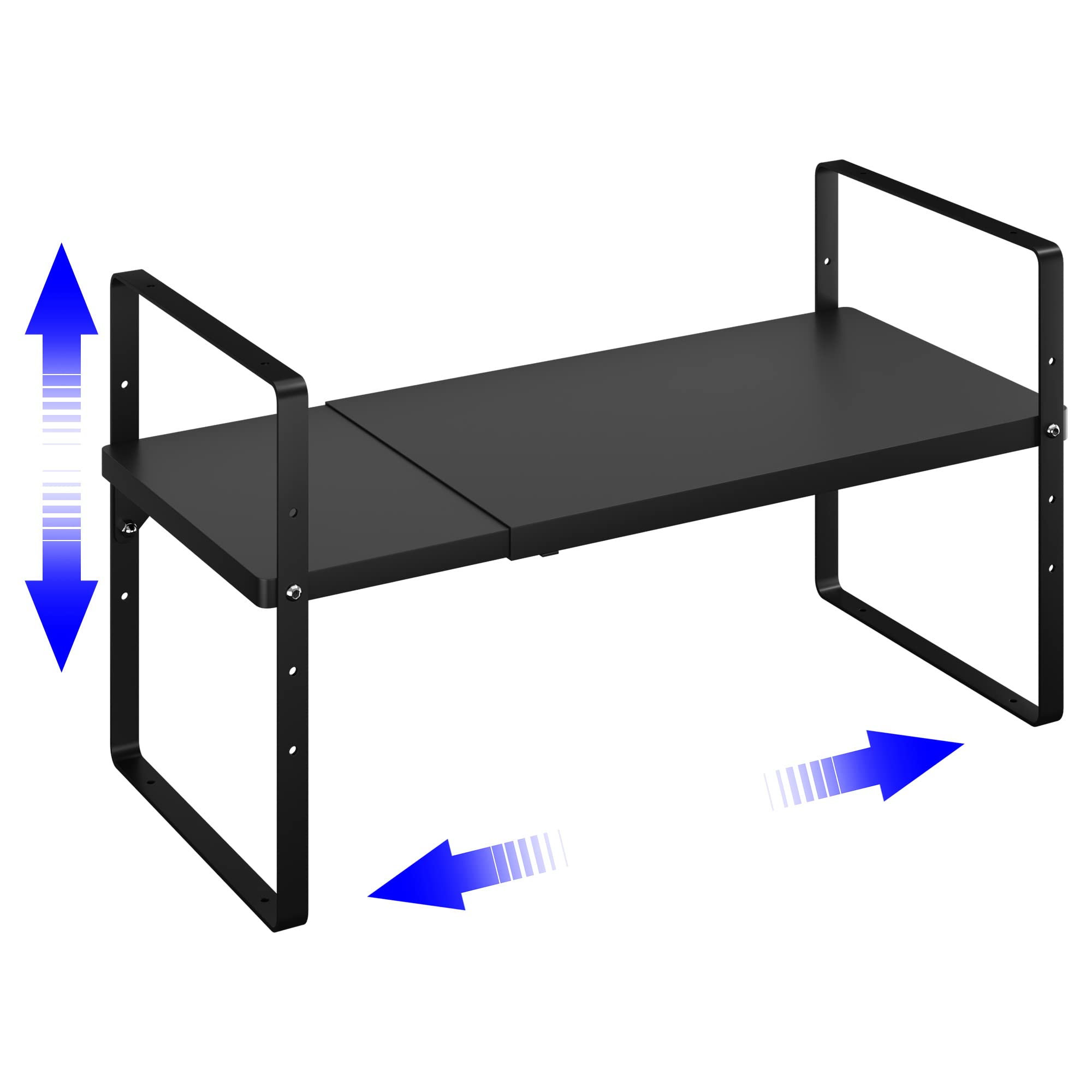KIKIBRO Expandable stack-up Counter Organizer Shelf Spice Rack Countertop Cabinet Pantry Shelf (Black 1-Pack, Large - 10.14" W x 16.62"~27.27" L x 9.91" H)