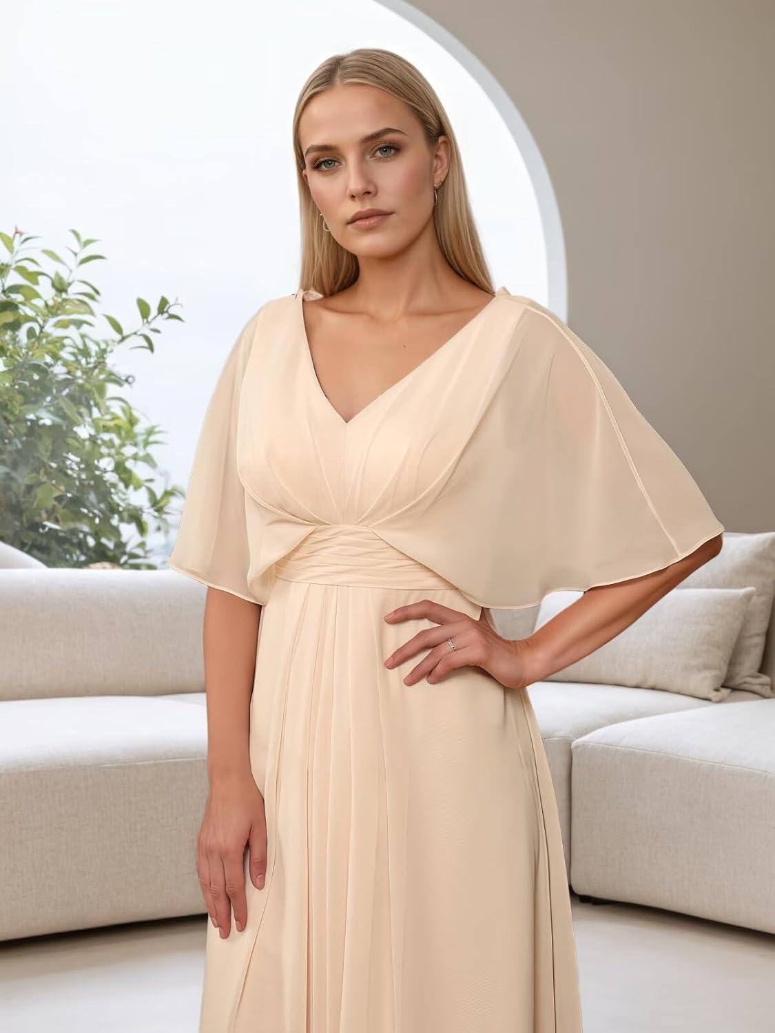 V Neck Mother of The Bride Dresses for Women Summer Maxi Chiffon Dress for Mother of The Groom