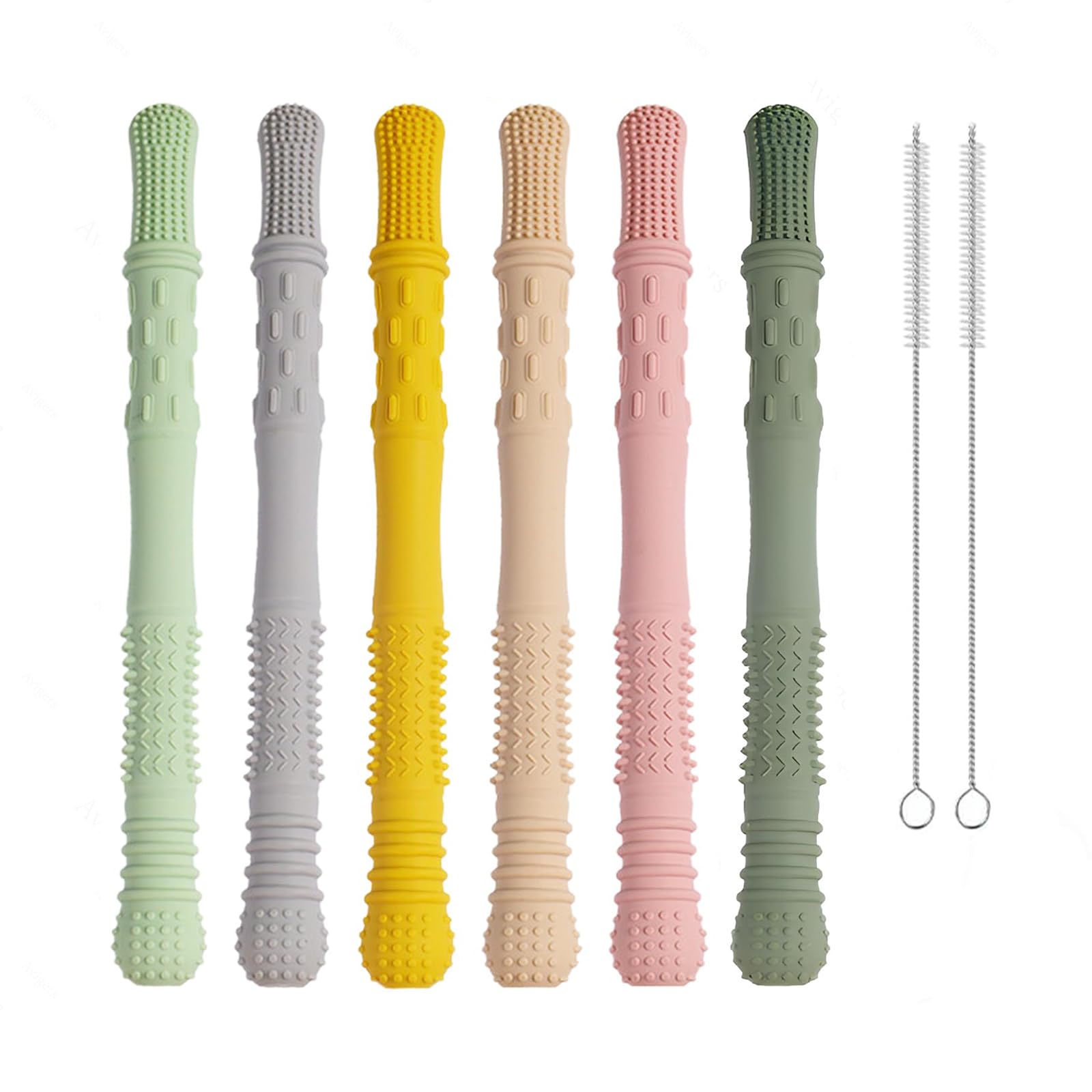 6Pack Zahnungshilfe Baby, Beißröhrchen Ba-by, Zahnungshilfe für 3-12 Monate Kinder Molars, BPA Free Kaustange baby mit 2 Reinigungsbürsten, Geschirrspüler Safe