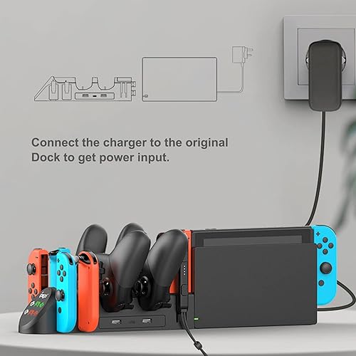 Miniatura 7 de FastSnail Charging Dock Compatible with Nintendo Switch Pro Controllers and for Joy Cons & OLED Model for Joycon,Multifunction Charger Stand for