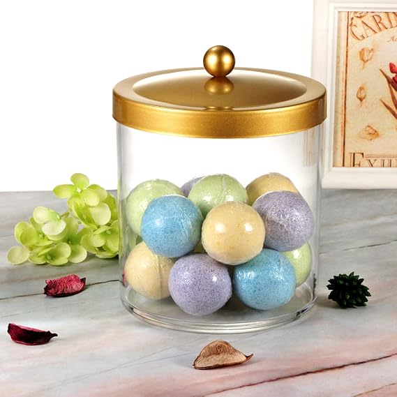 SheeChung 50 Oz Large Plastic Clear Apothecary Jar with Gold Rust-Proof Lid