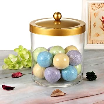 SheeChung 50 Oz Large Plastic Clear Apothecary Jar with Gold Rust-Proof Lid