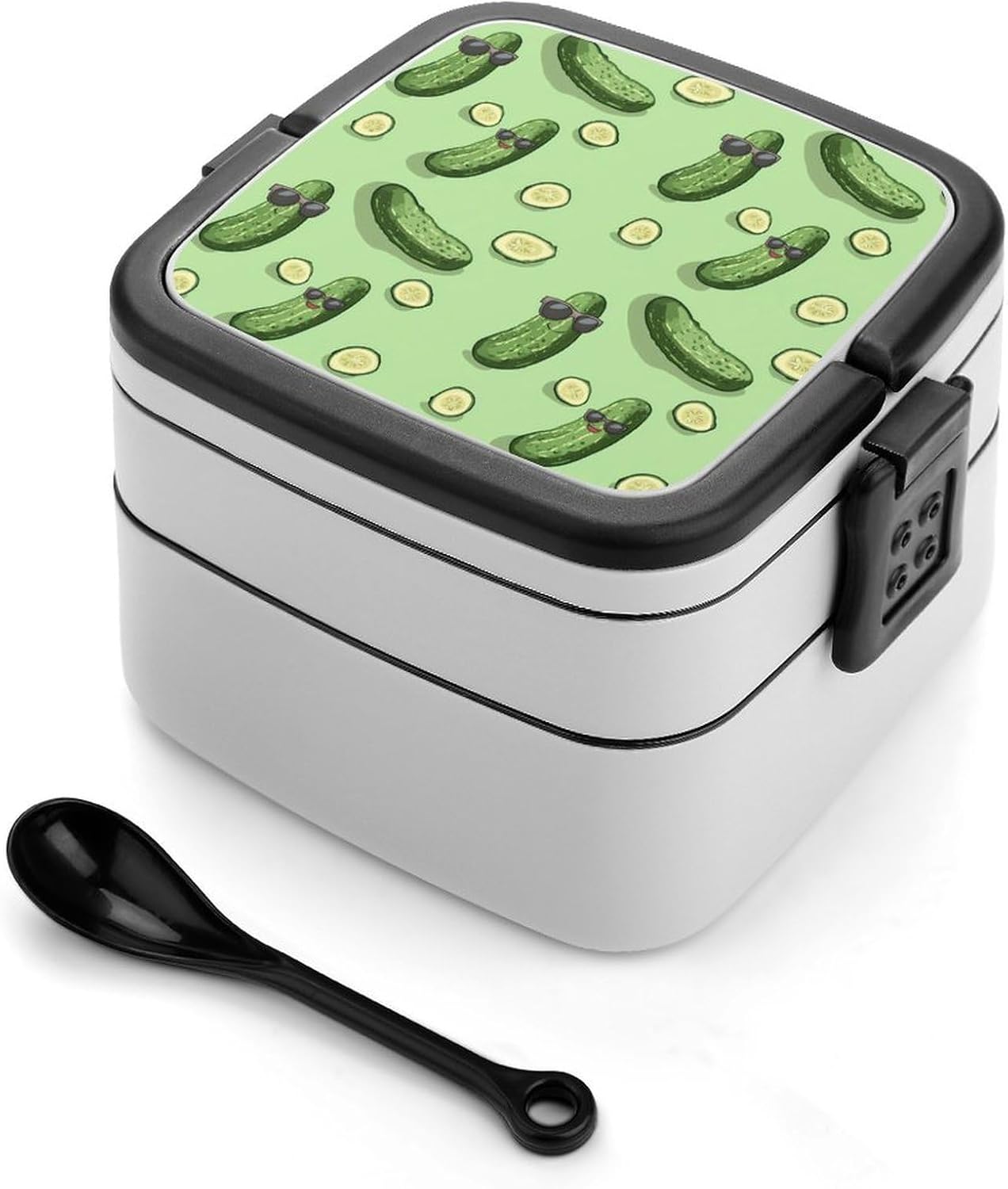 Cute Pickle Bento Box with Spoon 2 Layer Food Container Cute Lunch Box for Travel Dining Work