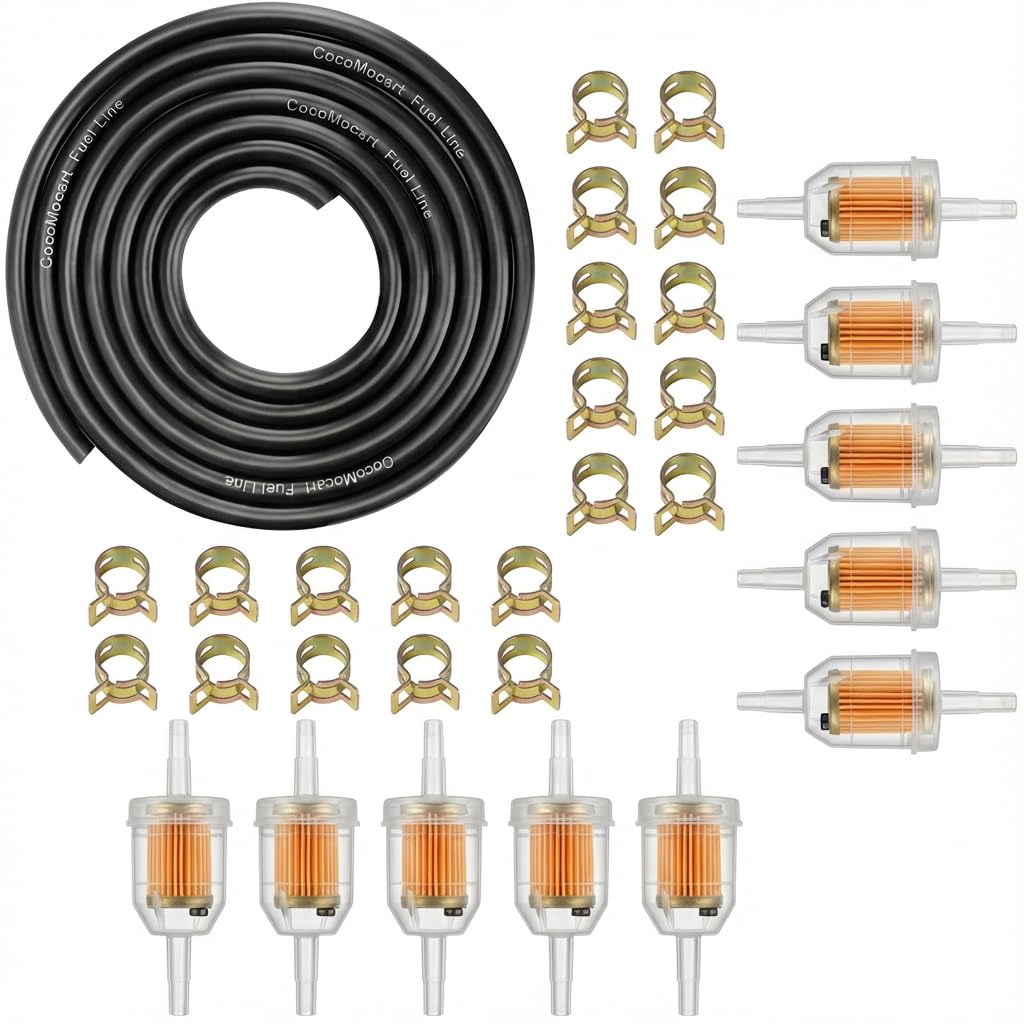 1/4 inch Fuel Line Filter Kit,1/4" Rubber Hose with clamps, 10pcs 1/4 Inch X 5/16 Inch Gas Inline Fuel Filters with Magnet for Motorcycle Kawasaki Kohler Briggs & Stratton Small Engines