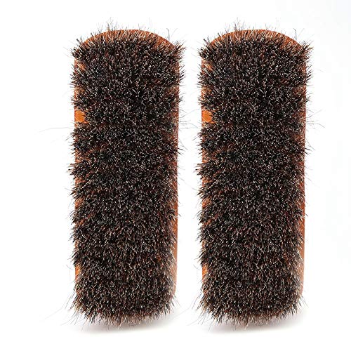 MUNEFE Spazzola per Scarpe in Crine di Cavallo in Legno da 2 Pezzi, Spazzola per La Pulizia di Scarpe E Stivali in Pelle, Set di Lustrascarpe per Uso Domestico(Mogano Medio)