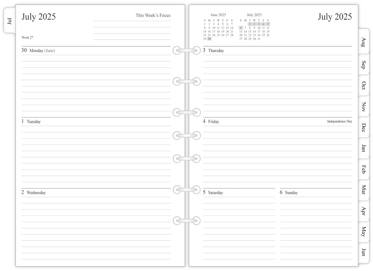 newestor 2025-2026 Planner Refill for Mini Binder, Weekly & Monthly, July 2025 - June 2026, 5-1/2" x 8-1/2", Desk Size 4, 7 Holes
