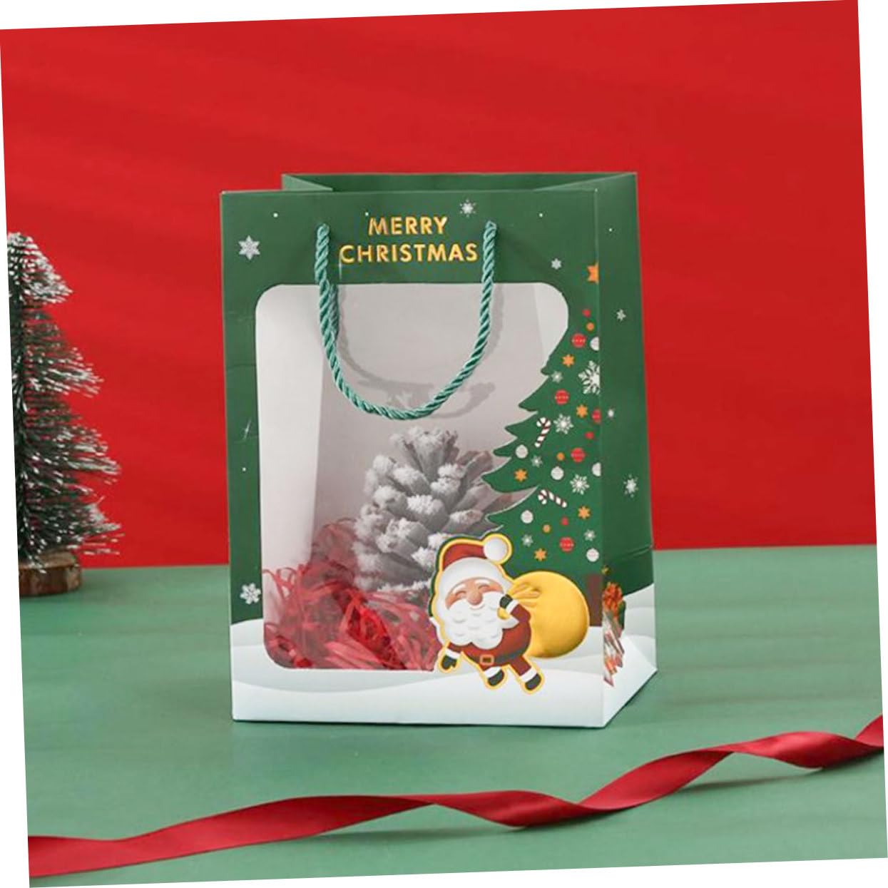 Beavorty 6 Pz Borsa natalizia il sacchetti borse rosse confezioni natalizie confezioni natale contenitori di caramelle natalizie sacchetto di natale di carta