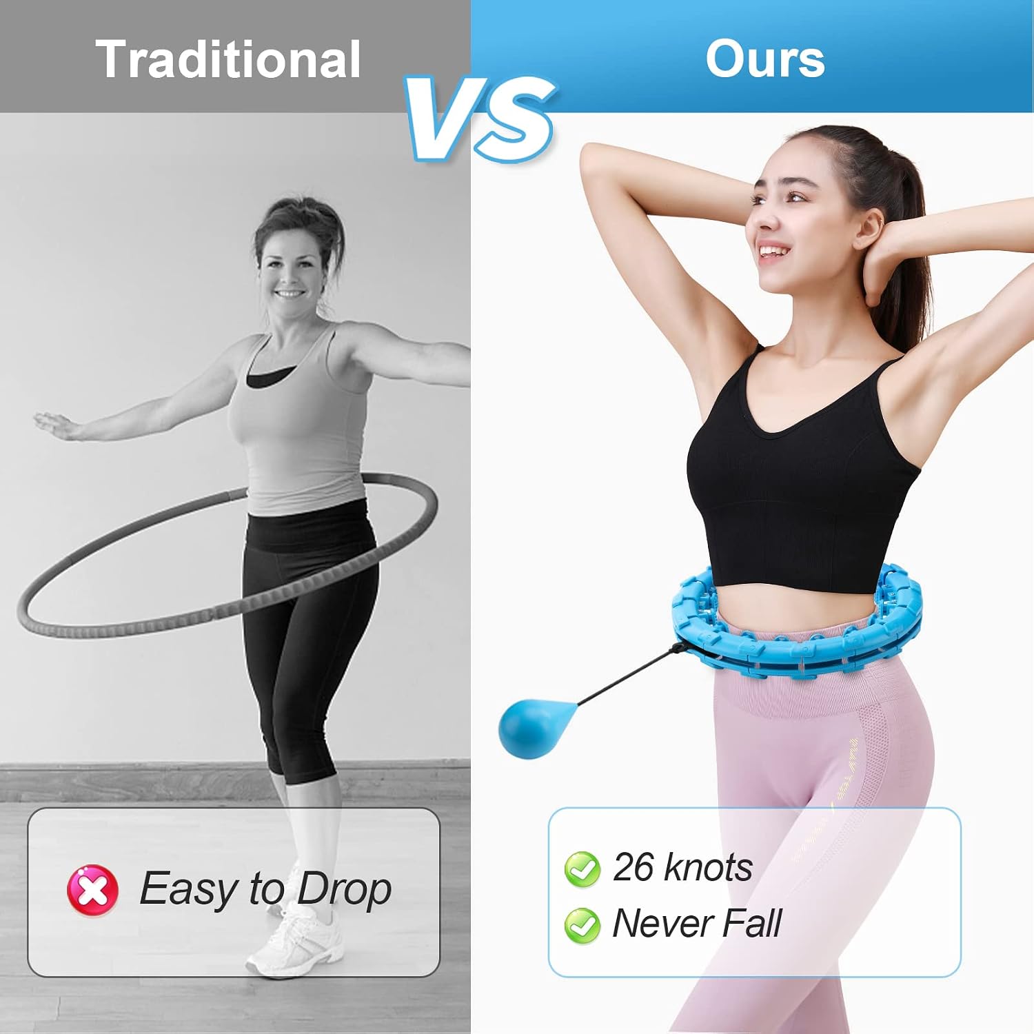 Smart Weighted Hula Exercise Hoops,Infinity Hoop for Adults Weight Loss 26 Detachable Knots Fitness Hoop,2 in 1 Abdomen Fitness Massage Non-Fall Fit Hoop with Adjustable Weight Auto-Spinning Ball