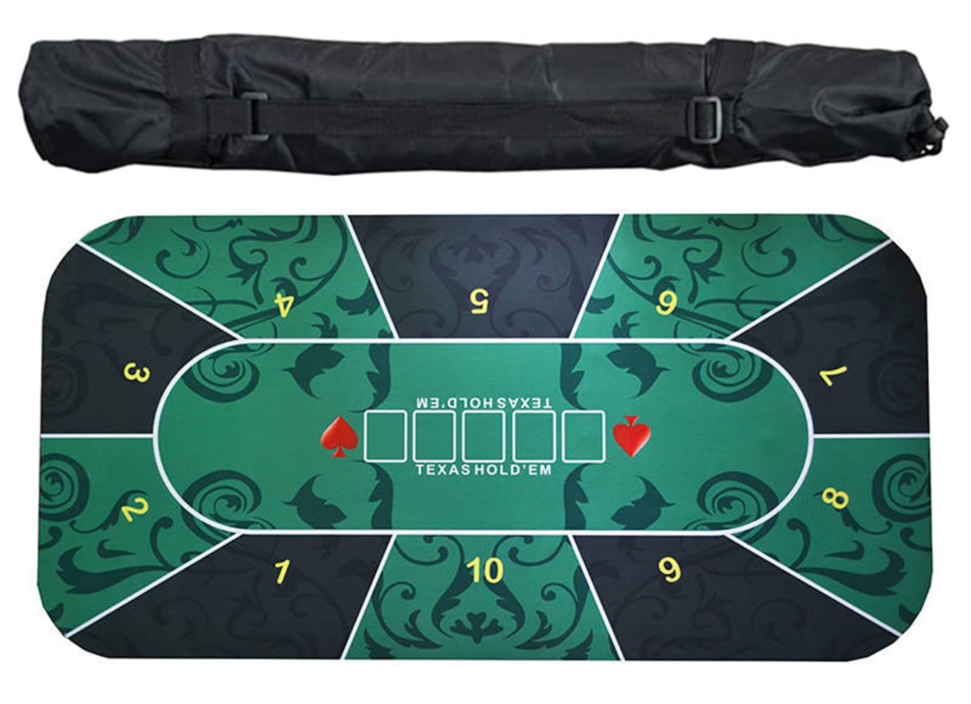 mata do gry w karty, Mata gumowa do pokera Texas Hold'em dla 10 graczy, układ blatu stołu pokerowego z torbą przenoszenia gier pokerowych(2.4 x 1.2 M)