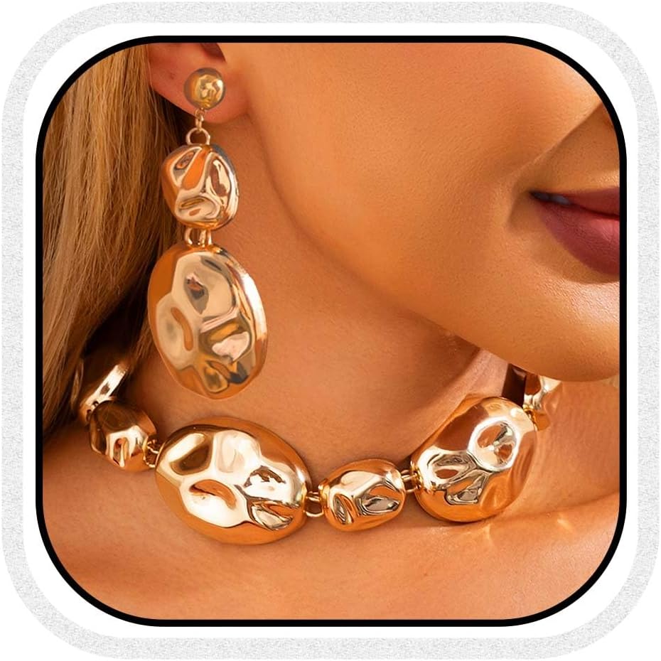 CLOACE Chunky Choker Necklace Set Gold Thick Necklaces Earrings Sets Punk Cuban Jewelry Accessories for Women