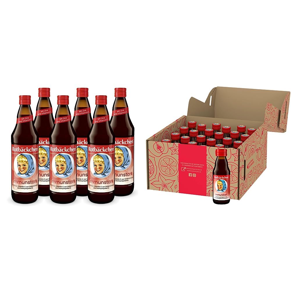 ROTBÄCKCHEN Immunstark 6er Pack (6 x 700ml). Mehrfruchtsaft mit Zink und Vitamin C & Immunstark Mini, 24er Pack (24 x 125ml)
