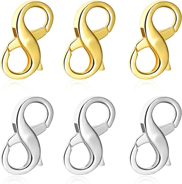 BLMHTWO 6 Pieces Double Lobster Clasp Gold Gold Lobster Clasp Double Closures Opening Necklace Extender Clasps for Jewelry Making Bracelet Necklace Closing Kit, Gold/Silver 0.63x0.39 Inch