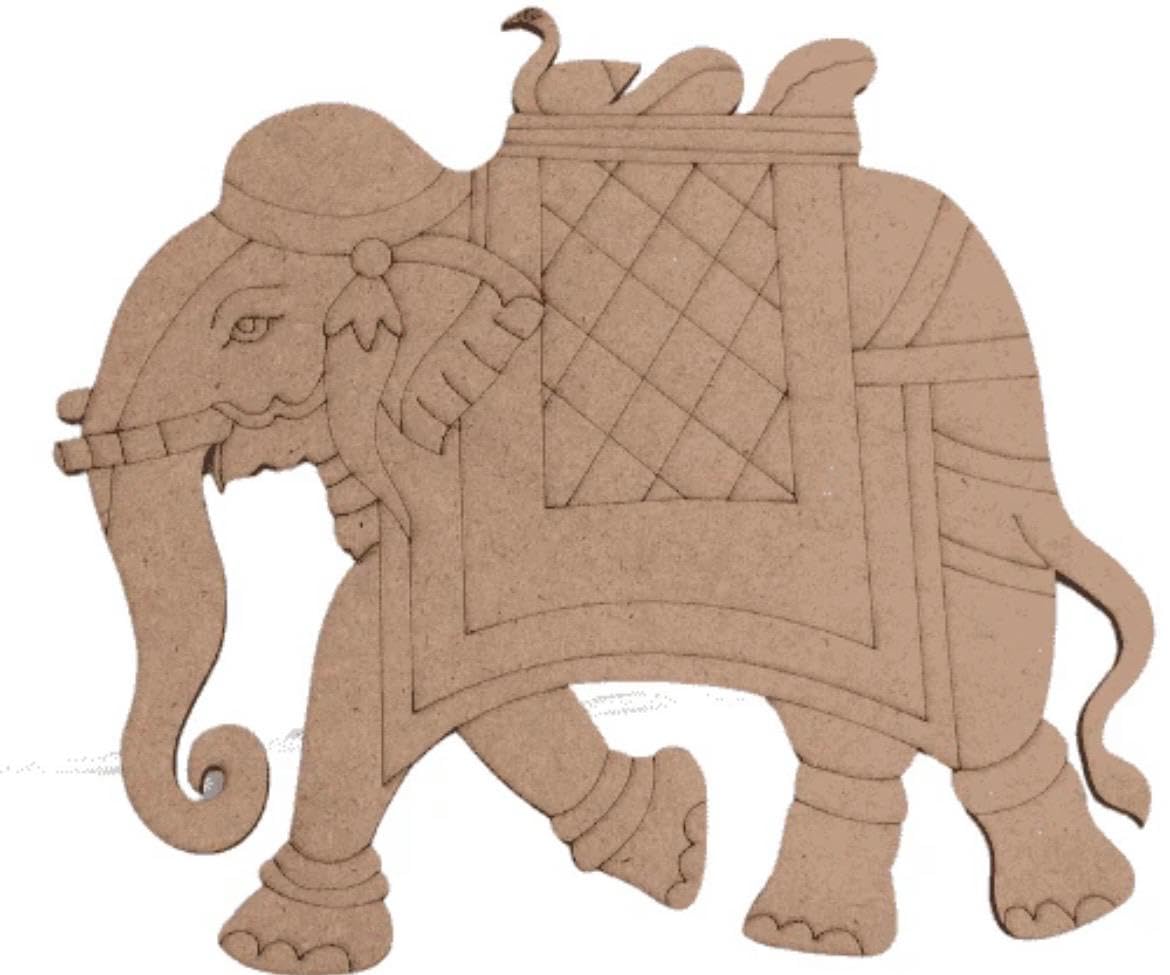 AxuraVist Royal Rajasthani Ambabari Elephant Wall Décor Set of Two, MDF Decorative Elephant Cutout for Living Room Bedroom Hallway Office and Craft Decoration-picture-37