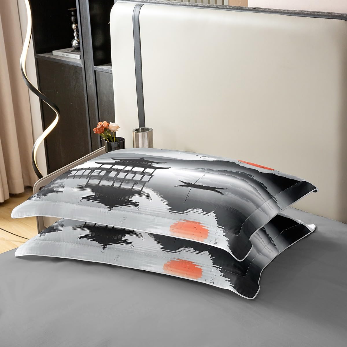 Loussiesd Japan Themed 100% Baumwolle Bettwäsche Set 135x200cm Jungen Mädchen Landschaft Bettbezug Set Für Kinder Frauen Männer Ultra Pavilion Betten Set Sonnenuntergang Bettwäsche-Set Betten Set