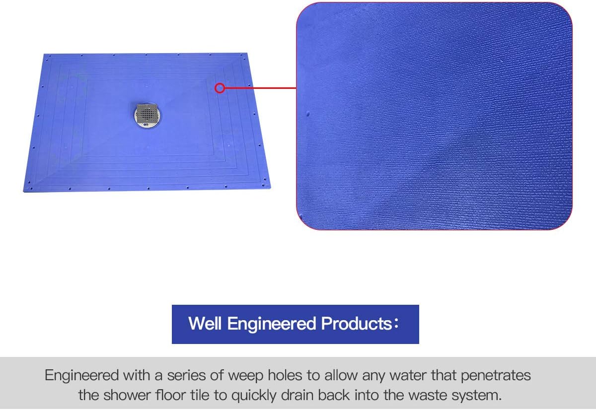 Uni-Green Shower Pan Ready Tile 32"X48" Curbless Level Entry System ABS Glassfibre Reinforced Material Cut-to-Fit with center shower drain, Shower Base Slope and Tileable, Easy for Installation