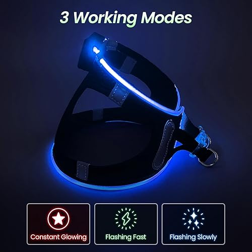 Miniatura 2 de PcEoTllar Arnés con luces LED para cachorros, perros pequeños y medianos, arnés reflectante recargable sin tirones, arnés para perro con luz