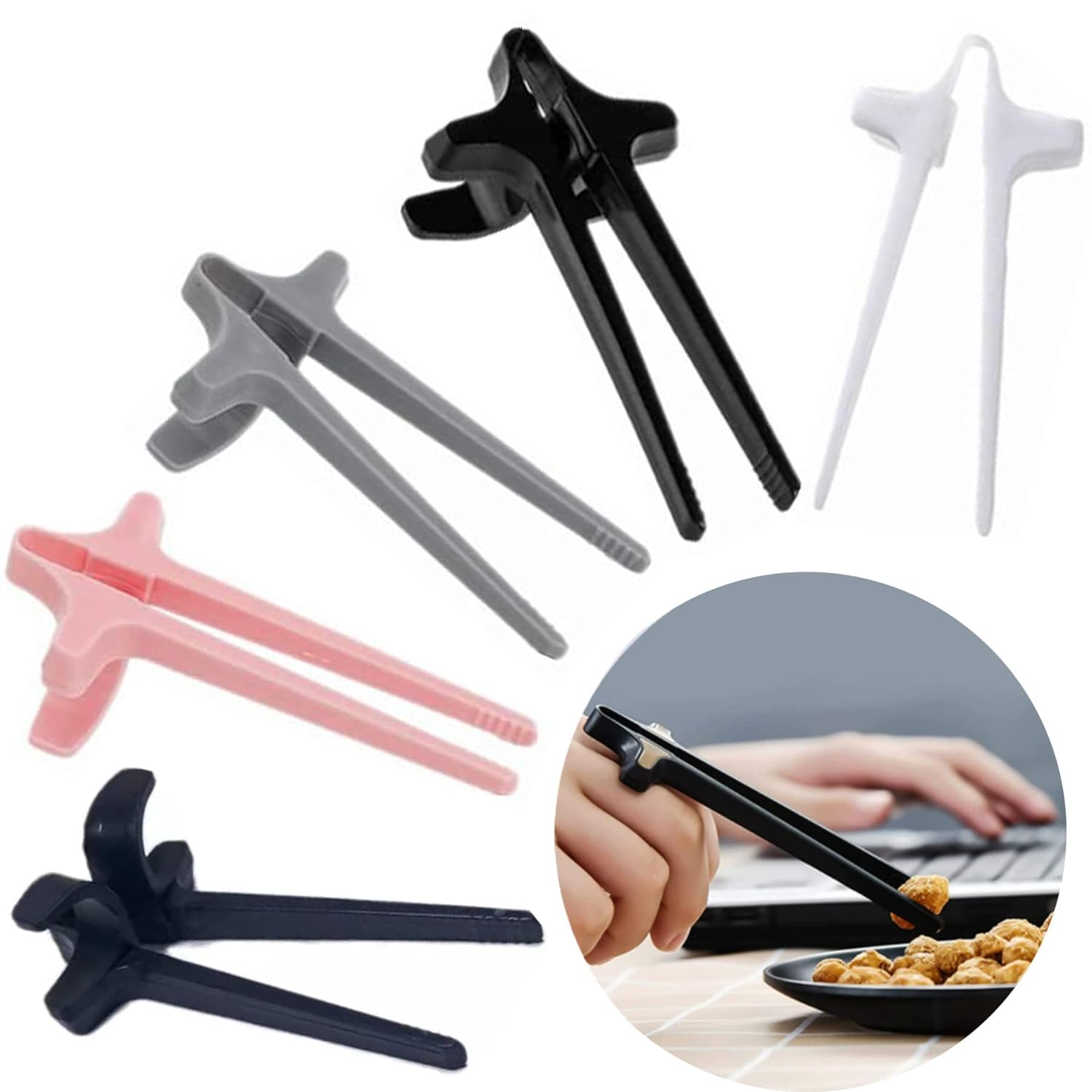 Finger Chopsticks for Gamers, Finger Snack Clips, Reusable Chip Finger Pliers, Gamer Gifts Accessories, Lazy Assist Accessories for Gamers (Multicolor 5Pcs)