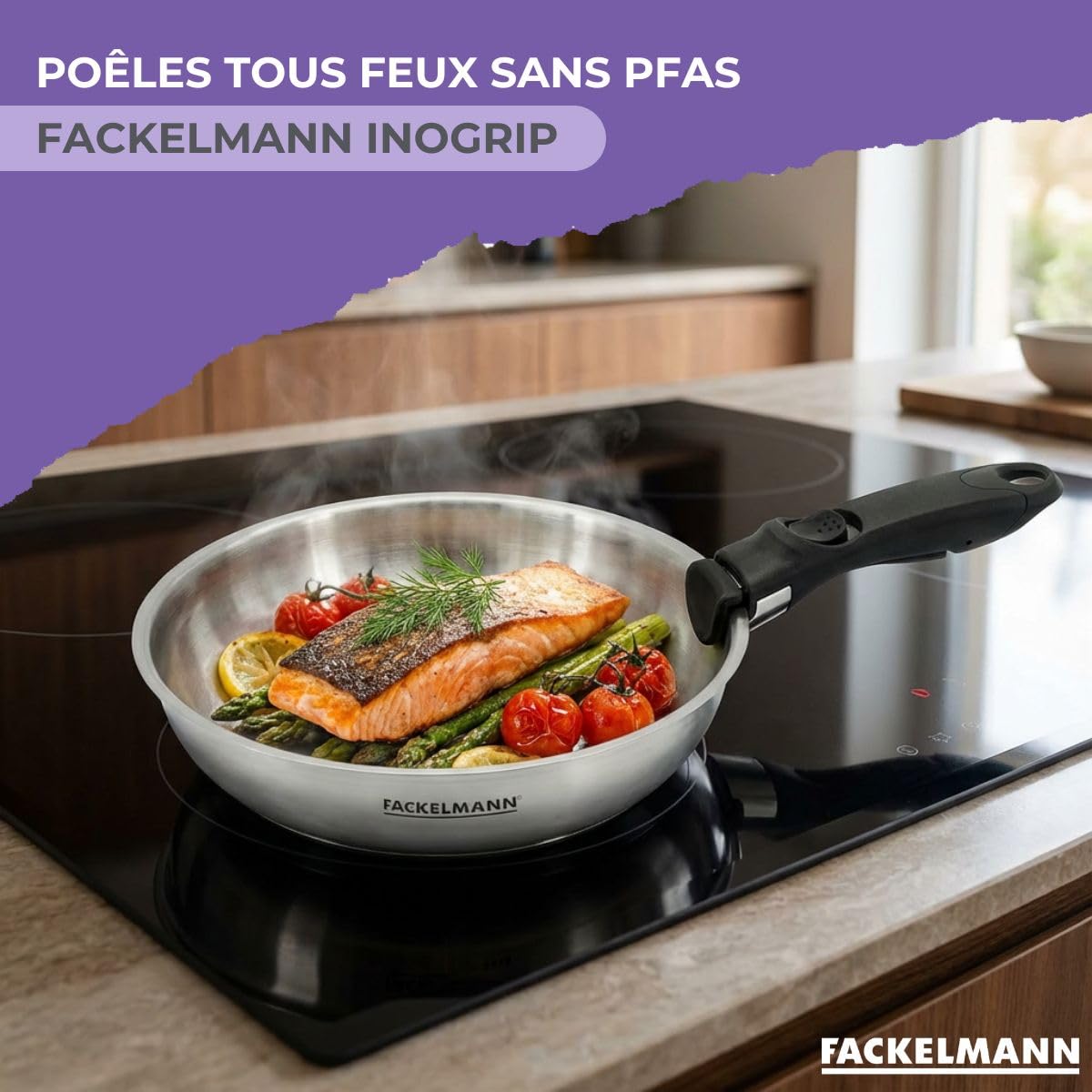Fackelmann Lot 3 poêles inox InoGrip 20 24 28 cm tous feux induction
