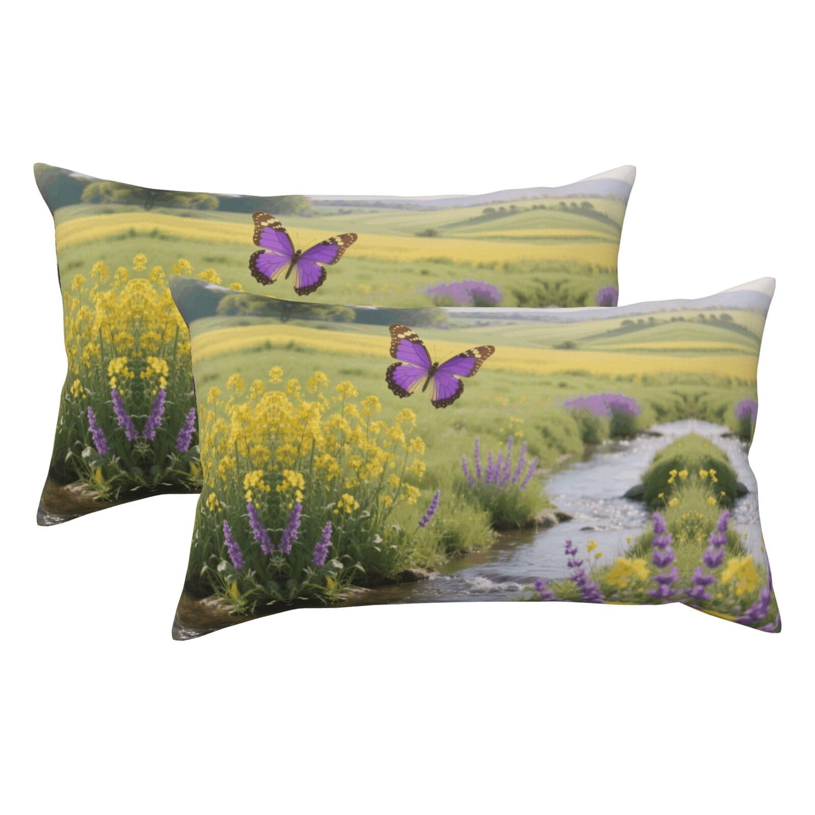 Purple Golden Butterfly Luxury King Pillowcases Set of 2, Plush Velvet Feel Pillow Covers with Hidden Zipper, Skin & Hair Friendly, 20x36 Inches Pillow Cases for Sleeping Gift
