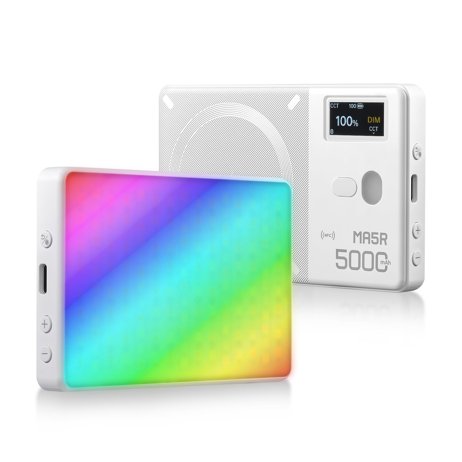 Godox MA5R, Luz de Video RGB con Carga magnética luz de Video LED de 1800 K a 10 000 K, actúa como una Fuente de energía inalámbrica para teléfonos Inteligentes, 14 Efectos FX, Control de aplicación