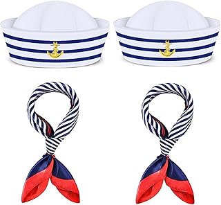 4 Pieces Sailor Hats and Scarf Set, Costume Accessory for Navy Masquerade Party,Marine Admiral Adjustable Hat