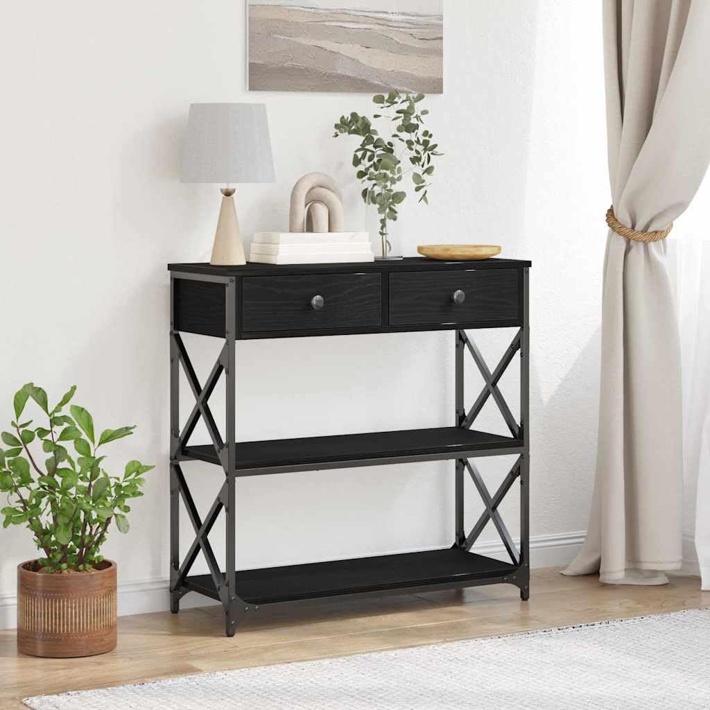 SXZenSpace Industrial Console Table with Drawer and Shelf 75 x 28 cm Black Oak Steel Frame Sideboard Storage for Living Room, Hallway Bedroom