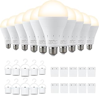 DABAOLUM 10 Pack Rechargeable Light Bulb Emergency Battery Powered LED Light Bulbs 9W 800 Lumens Dimmable Warm White 3000K E27 1200mAh for Hurricane Home Power Failure Camping