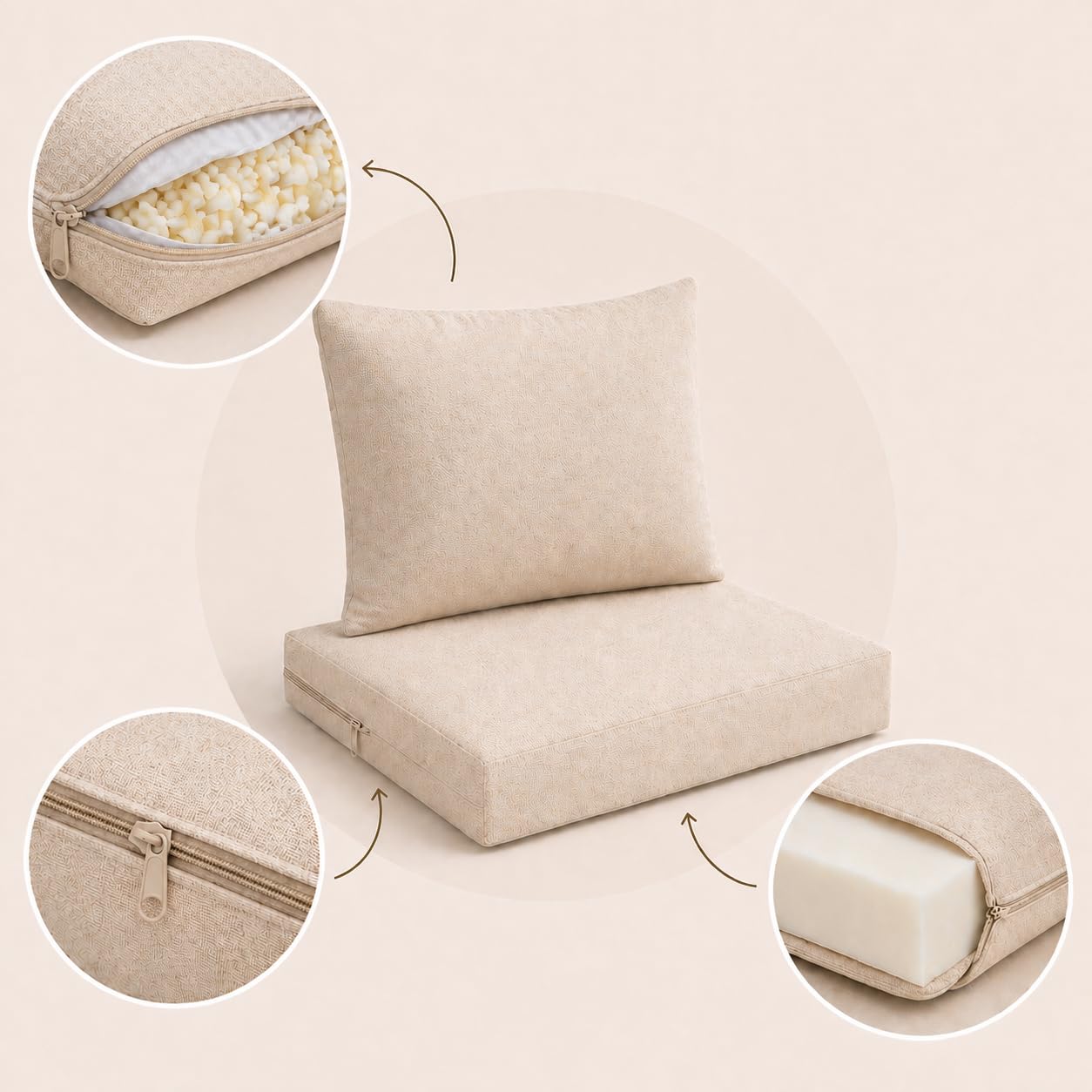 chilly pilley® Cojines para Muebles De Ratán, Cojines De Jardín, Respaldos, Muchos Tamaños Y Muchos Colores 50x40, Crema