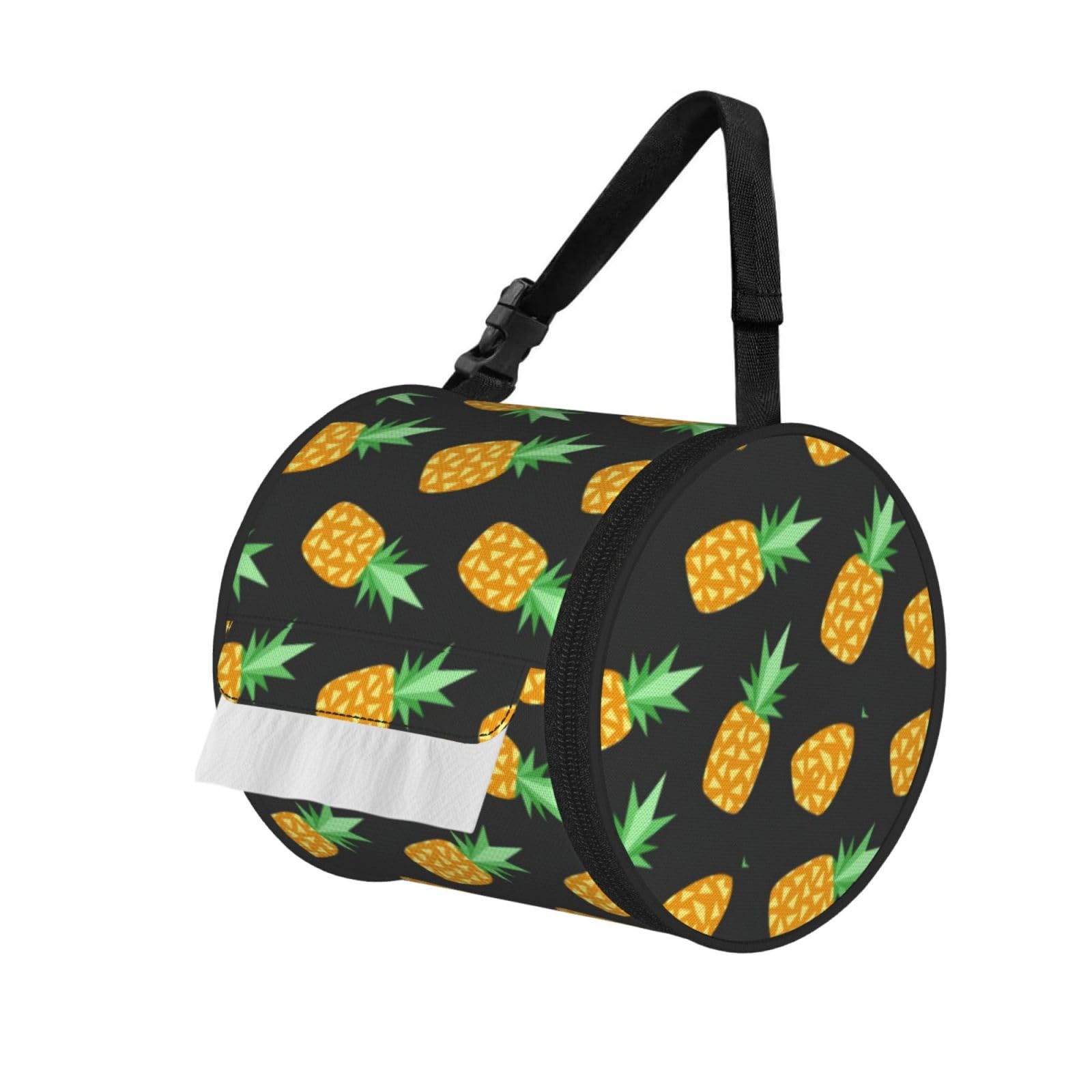 Yellow Pineapple Printed Toilet Paper Holder Bag, Adjustable Strap Roll Paper Organizer for Car Kitchen Outdoor