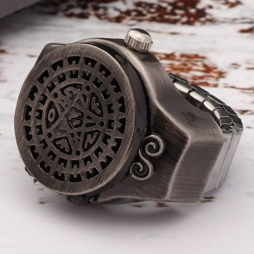 Pongnas Ringue de Bague, Doigt Ring Watch Vintage Quartz Quartz Horloge Horlogère de Doigt la Montre Rogne Flip Up Couvercle pour Les Hommes Mâles