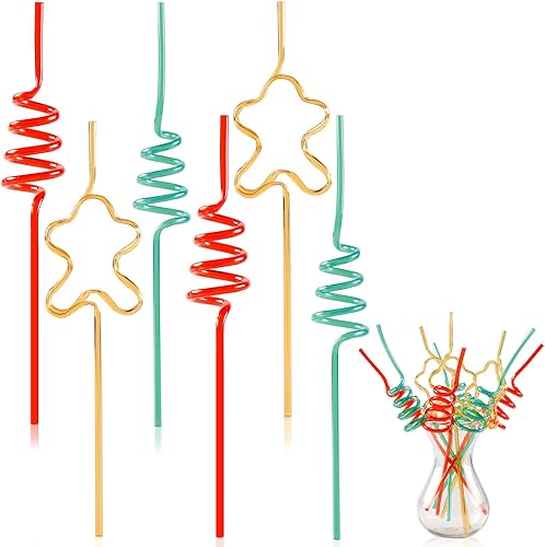 GreenPine 30 popotes que incluyen paja roja y verde para árbol de Navidad y pajitas amarillas de hombre de jengibre, pajitas decorativas para fiesta