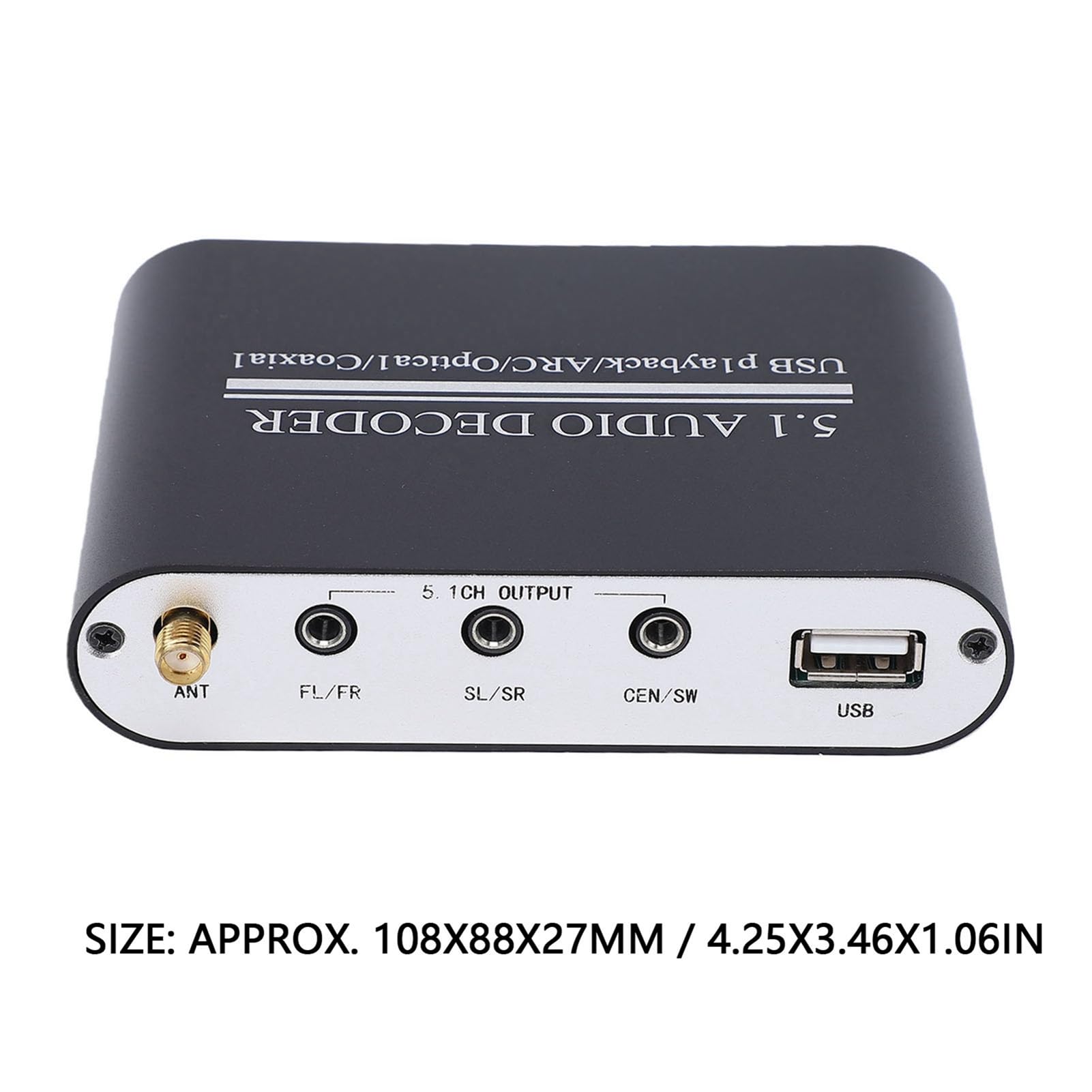 5.1 Dekoder Dźwięku Kanałowego Bluetooth 5.0 108x88x27mm (wtyczka | Stop Aluminiumowy, Optyczny Kabel Współosiowy ARC USB, DTS AC3 LPCM, Muzyka Filmowa Gamingowa, Cyfrowy na Analogowy