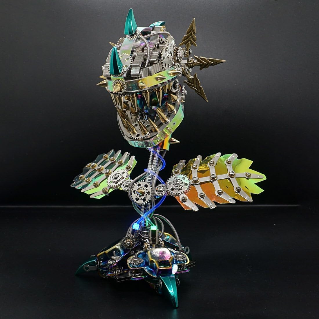 3D Metal Puzzle Model, Steampunk Mechanical Piranha Plant Flower 3D Metal Jigsaw Puzzles Assembly Kits with Light, Home Decor Display for Adults and Teens (770 PCS)