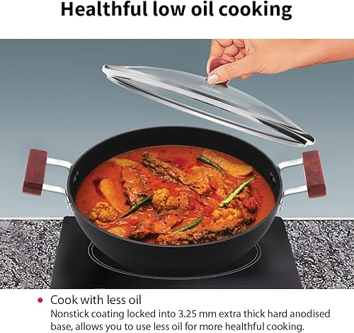 Miniatura 4 de HAWKINS Futura Kadhai de 2,5 litros de profundidad, antiadherente Kadai con tapa de vidrio, Kadhai de inducción de fondo plano, sartén profunda,
