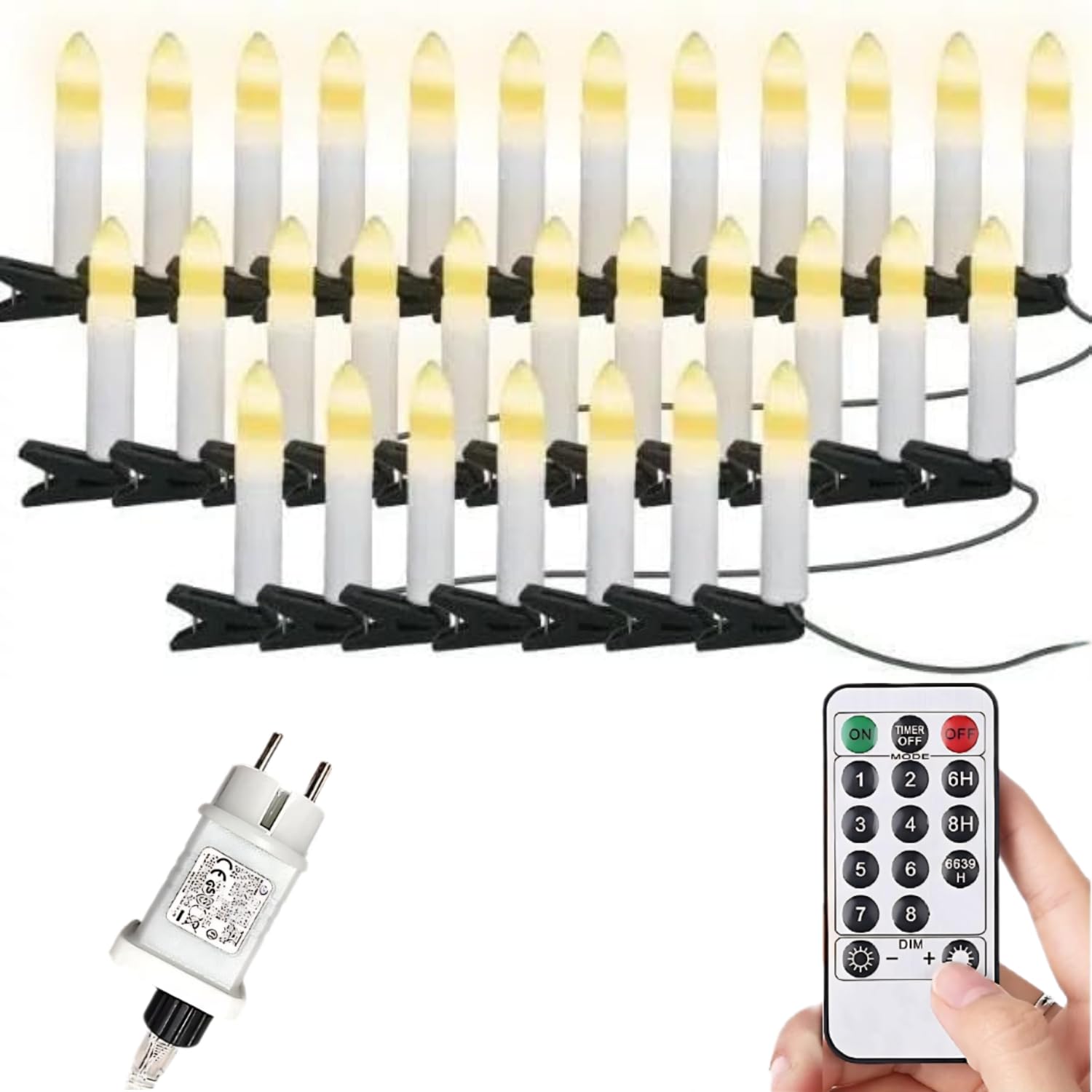 Gresonic Catena luminosa con candele a LED, bianco caldo (bianco caldo, 30 LED)