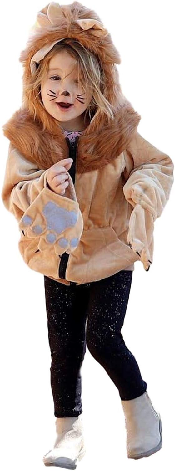 ComfyCamper Kids Lion Costume, Ready to wear Animal Hoodie Sweatshirt, 4-6 Years Brown