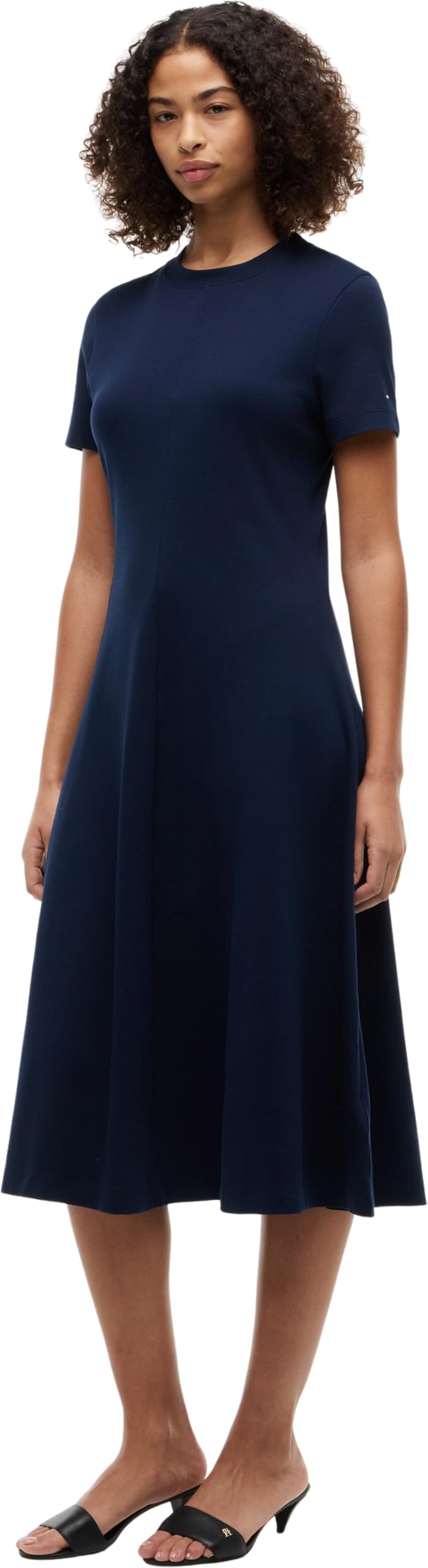 Tommy Hilfiger Women's Dress Interlock Midi in Cotton, Blue (Dark Night Navy), L