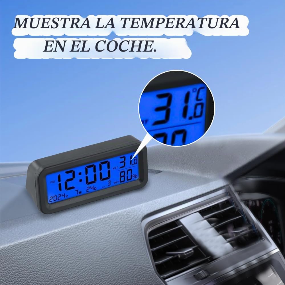 Reloj para Salpicadero de Coche,Reloj Digital Recargable Solar,Mini Relojs Digital Solar para Salpicadero de Coche,Pantalla LCD, Fecha,Temperatura,Pequeño y Manejable Autoadhesivo