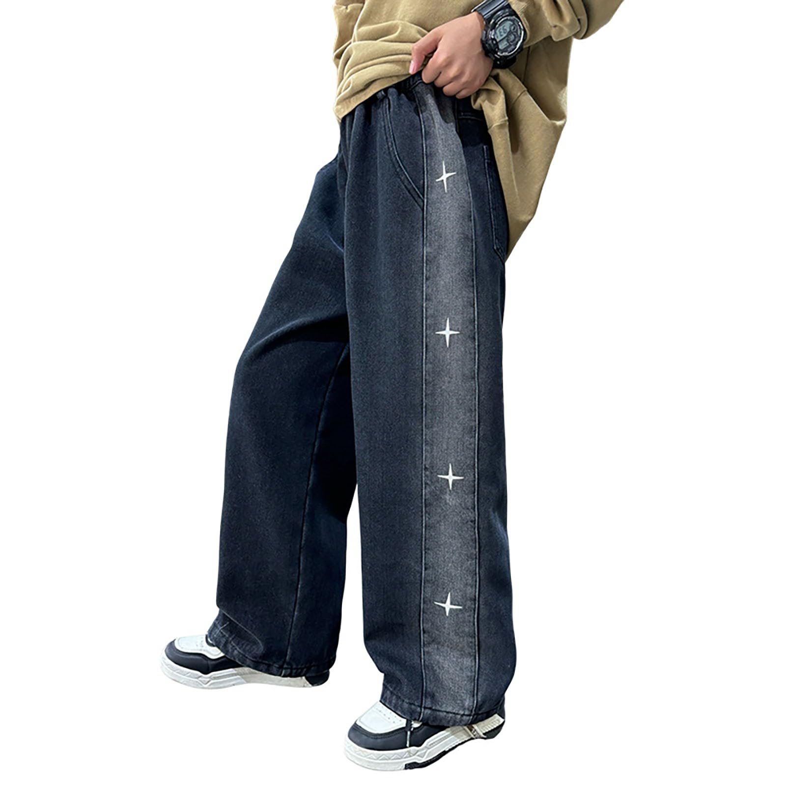 Vaqueros Baggy Niño, Pantalones Vaqueros de Invierno con Forro Polar para Niños Cálidos Informales Corte Holgado Pierna Recta Interiores Duraderos