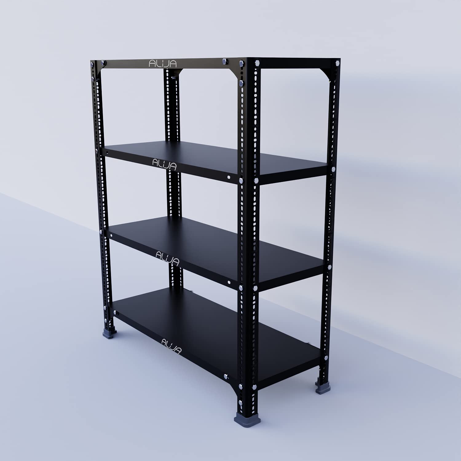 ALIJA®️ Slotted Angle Metal Rack(3 x 2.5 x 1 Ft. / 36 x 29 x 12 Inch) with 4 Shelves Storage Rack Unit (Black, 22 Gauge Shelves 16 Gauge Angle)