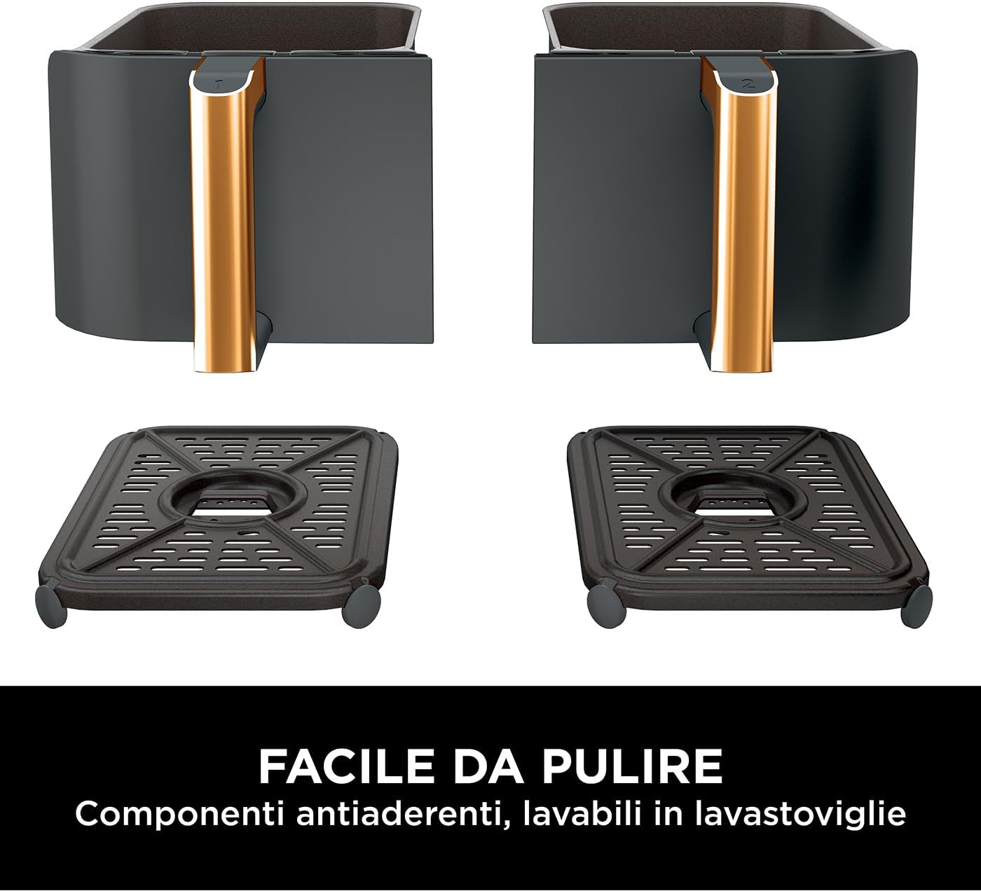 Ninja Foodi Max Dual Zone Friggitrice ad Aria, 2 Cestelli Antiaderenti, 9.5L, 6 in 1, Massima Croccantezza, Senza Olio, Cottura Arrosto, al Forno, Essicazione, 8 Porzioni, Rame/Nero, AF400EUCP Doppia Zona 9,5L Rame/Nero - Immagine 2