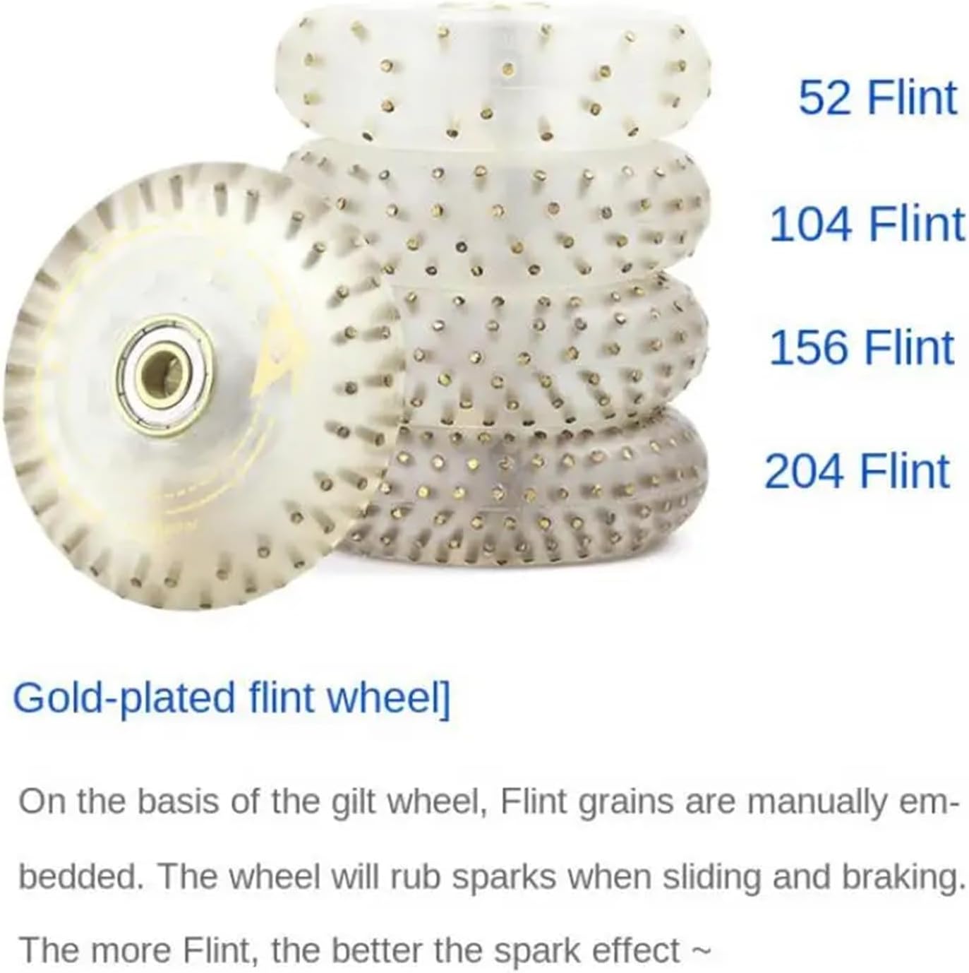 4 Pcs 90A Gilded Roller Skate Wheels, Transparent Polyurethane Solid Wheels with Flint Brake Attachment(52 Flint-72mm)