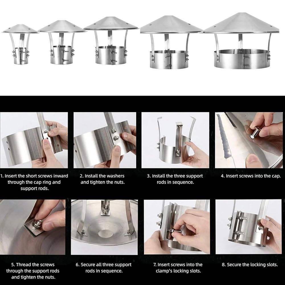 Tapa de Chimenea de Acero Inoxidable para Conducto de Estufa Exterior, Resistente a la Intemperie, Ventilación para Tejado, para Chalés y Viviendas(18 cm/7 inches)
