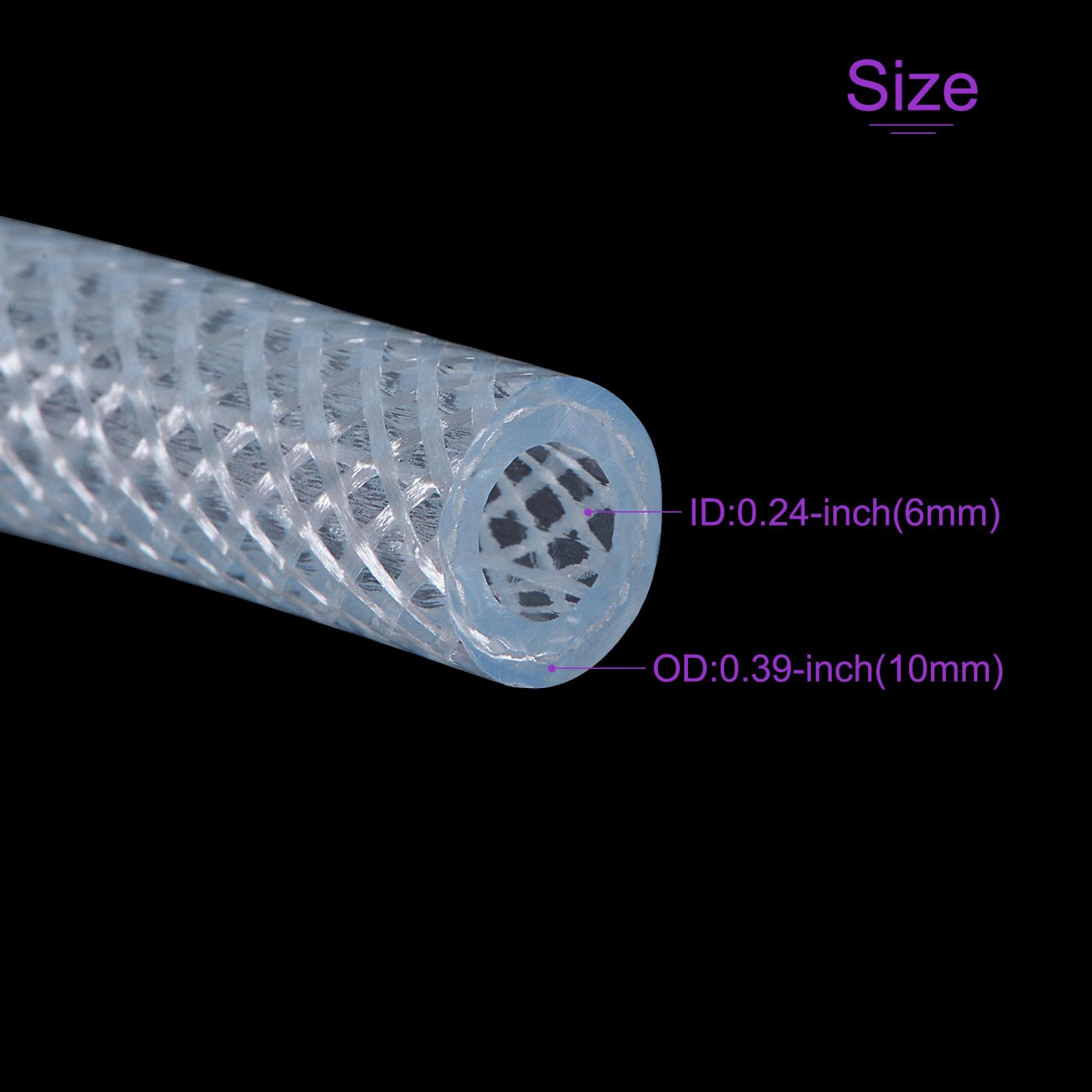 sourcing map 6mm ID 10mm OD Transparente PVC Tubo, Trenzado Manguera para Agua Tubería Agrícola Riego,10 Pies Longitud