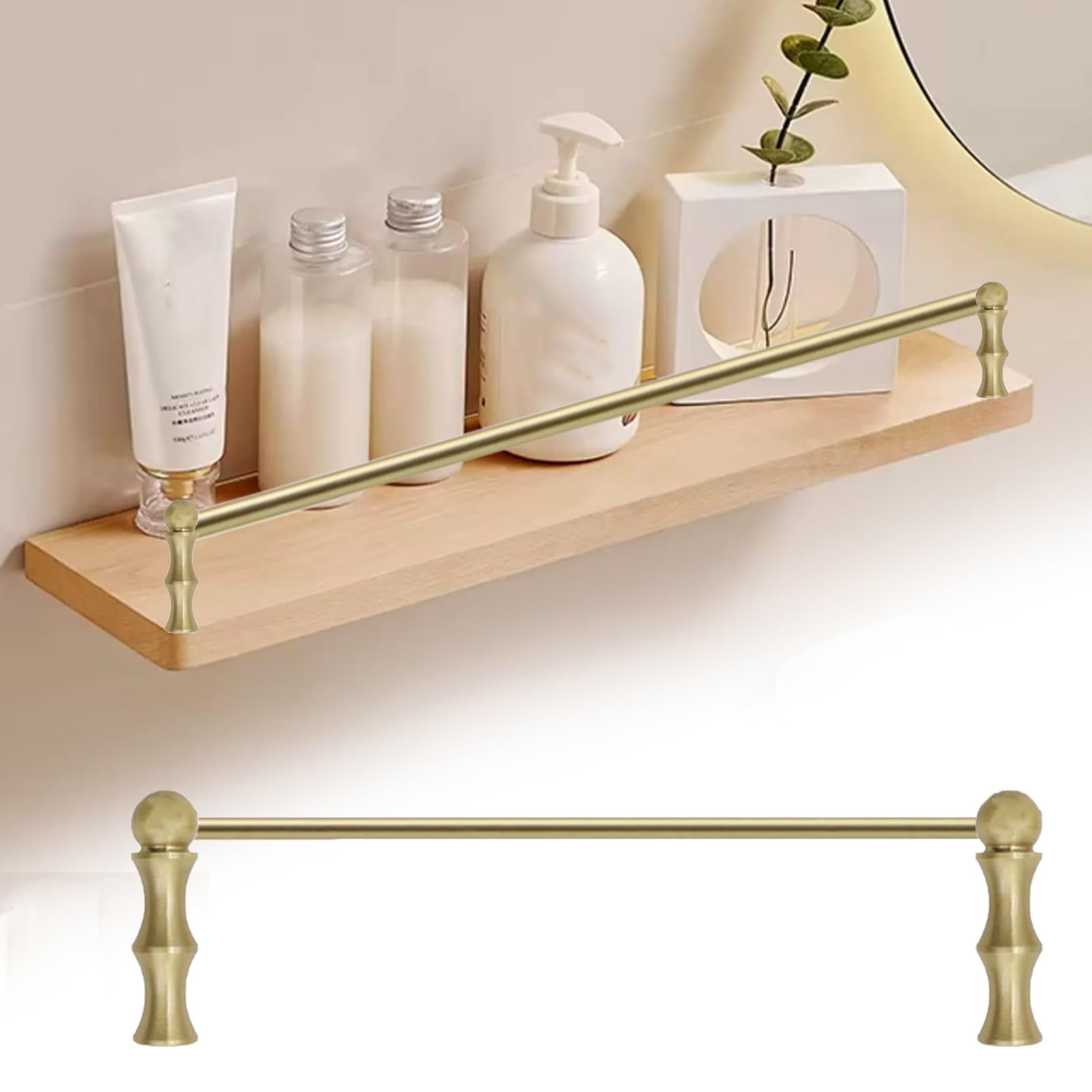 Solid Brass Shelf Rail for Bedroom/Shower/Toilet, Decorative Guardrails with Spindles Supports and Screws, Tipping Rails for Shelves Antique Gold(B,11.5inch/29cm)