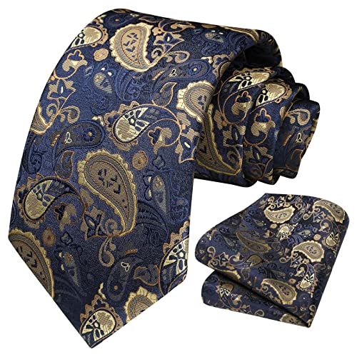 Image of HISDERN Ties for Men Paisley Tie and Pocket Square Woven Classic Floral Mens Ties Handkerchief Set Wedding Party Necktie